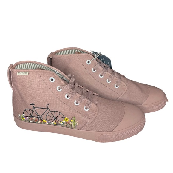 Bangs Shoes - NWT Bangs High Top Sneaker Shoes Mauve Embroidred Bicycle Flowers Women’s Size 9